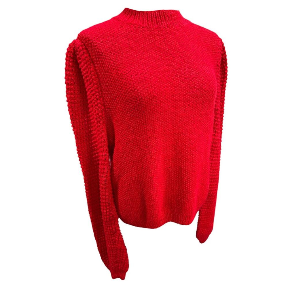 1960s Red Hand Knit Sweater Mock Neck Womens Soft